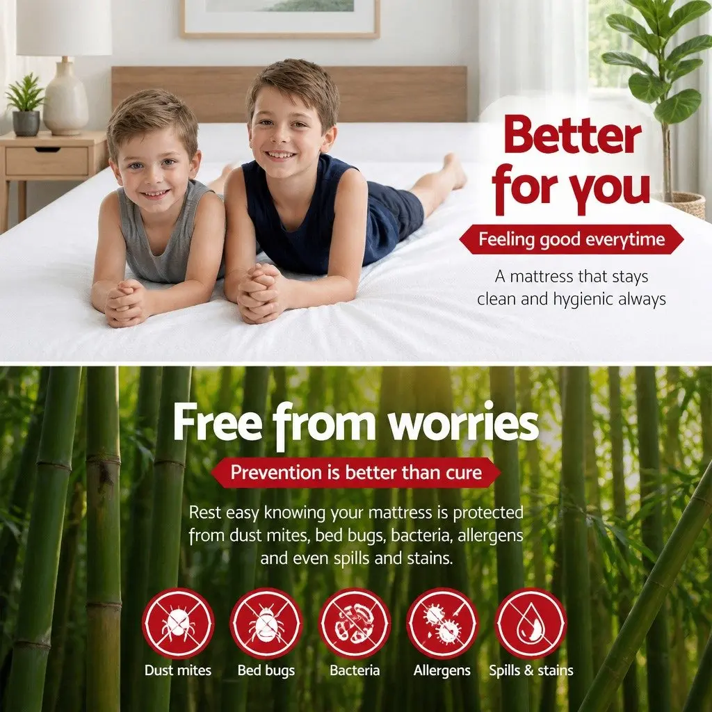 Bamboo Mattress Protector King Size Waterproof Fitted Dust Mite Bacteria Resistant