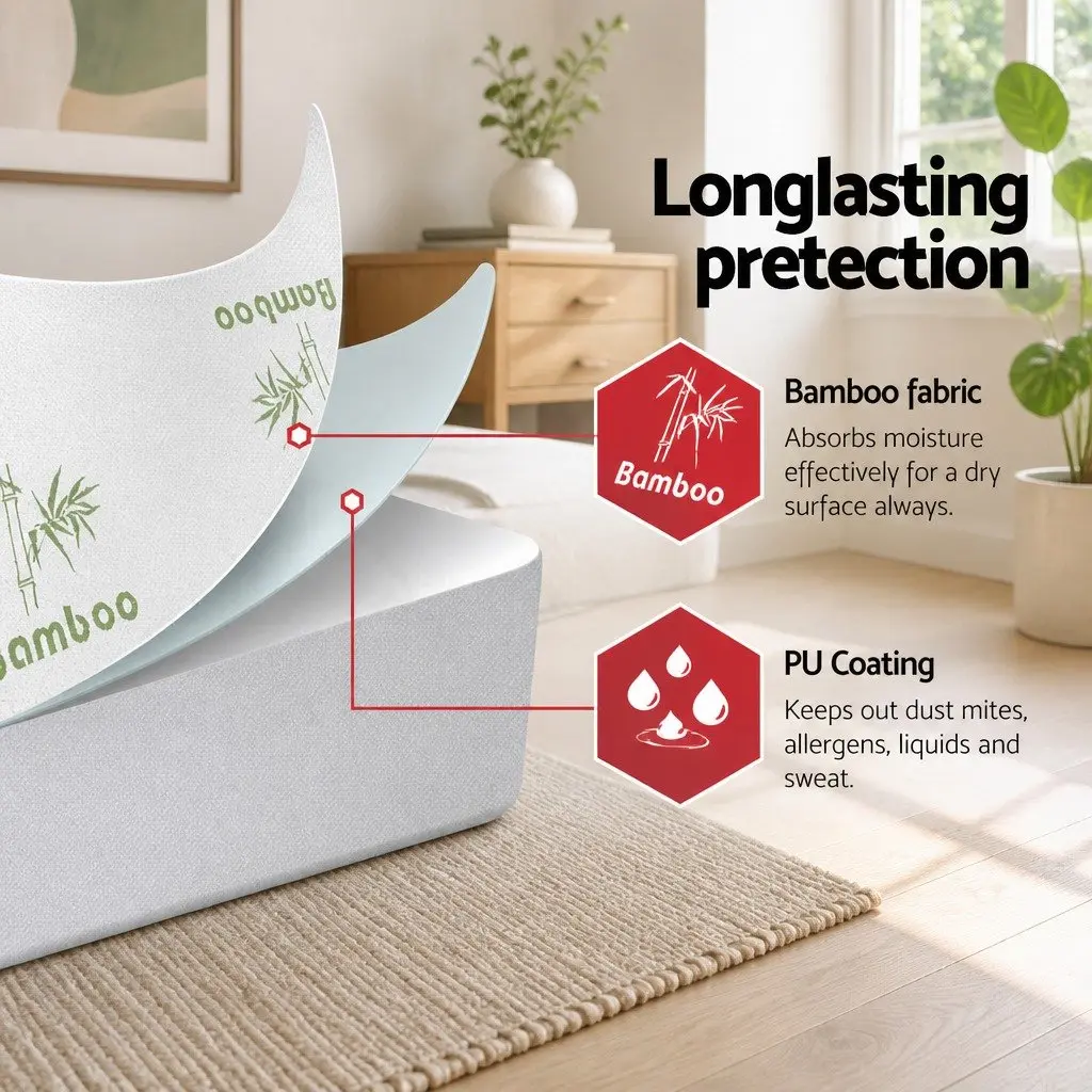 Bamboo Mattress Protector King Size Waterproof Fitted Dust Mite Bacteria Resistant
