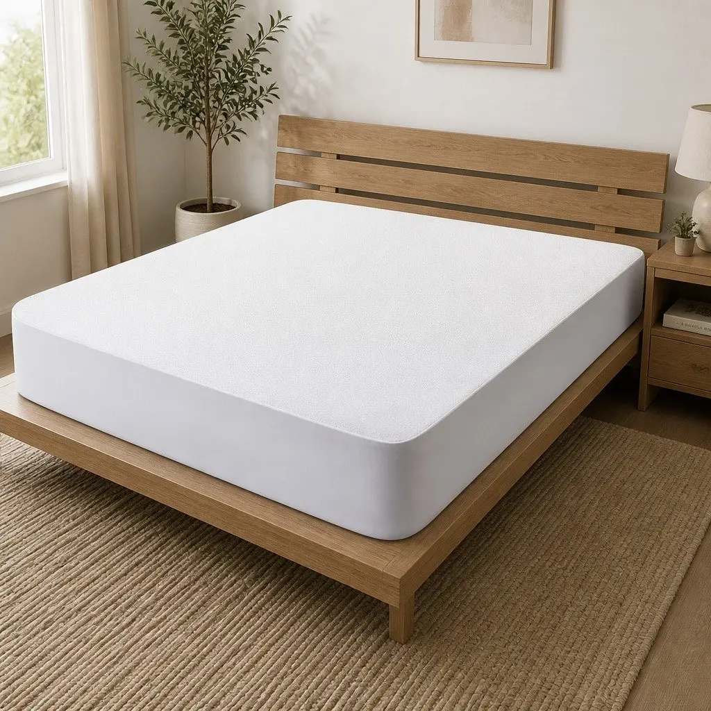 Queen Mattress Protector Bamboo Fabric Water-Resistant Fitted Bed Cover White