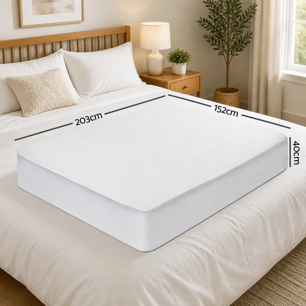 Queen Mattress Protector Bamboo Fabric Water-Resistant Fitted Bed Cover White
