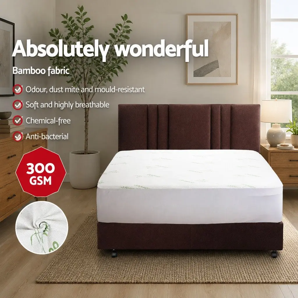 Queen Mattress Protector Bamboo Fabric Water-Resistant Fitted Bed Cover White