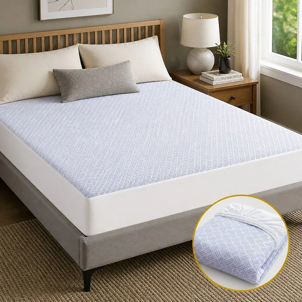 Cooling Mattress Protector Waterproof Fitted Cover Double Size 137 x 188 x 35cm