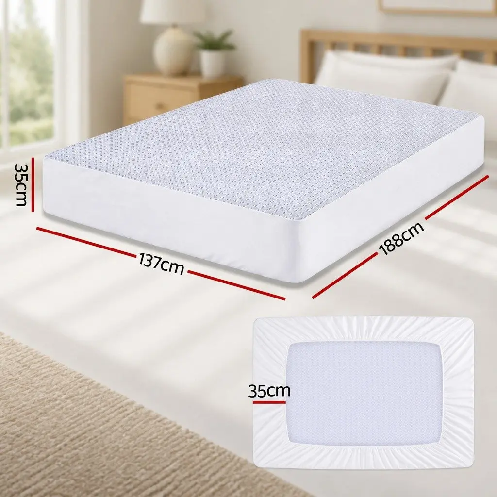 Cooling Mattress Protector Waterproof Fitted Cover Double Size 137 x 188 x 35cm
