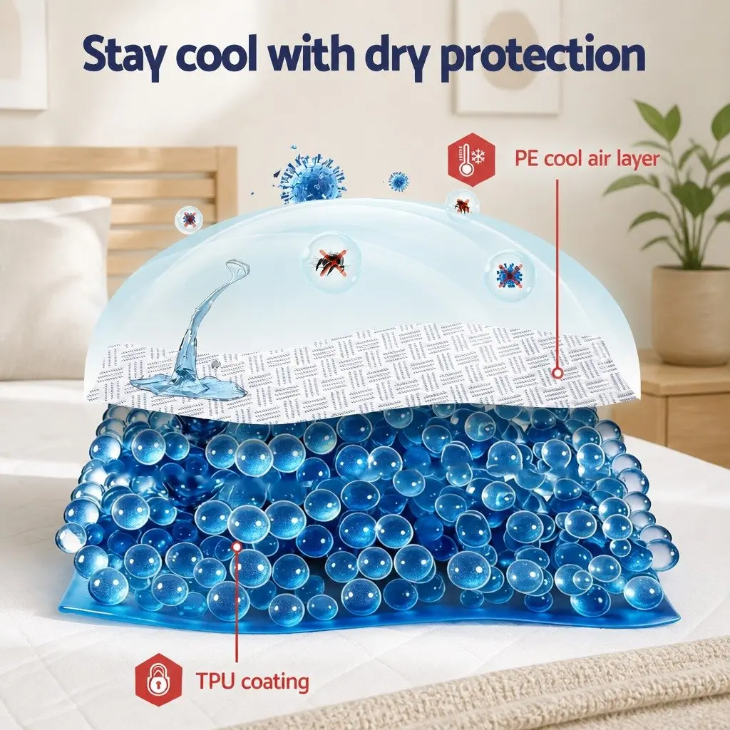 Cooling Mattress Protector Waterproof Fitted Cover Double Size 137 x 188 x 35cm