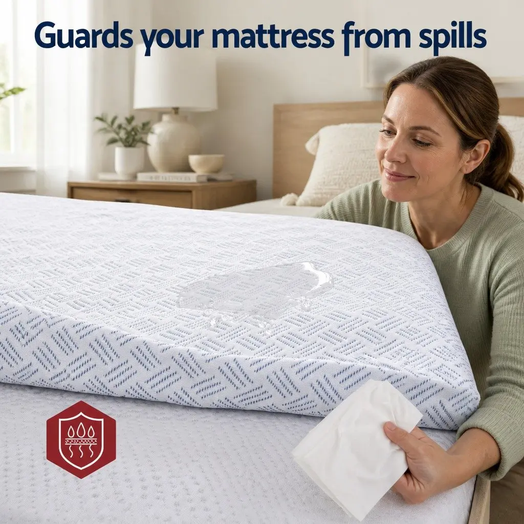 Cooling Mattress Protector Waterproof Fitted Cover Double Size 137 x 188 x 35cm