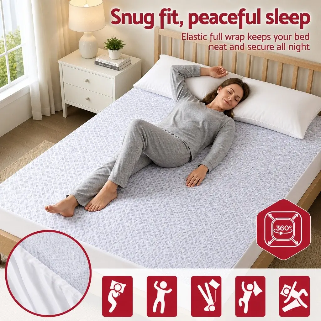 Cooling Mattress Protector Waterproof Fitted Cover Double Size 137 x 188 x 35cm