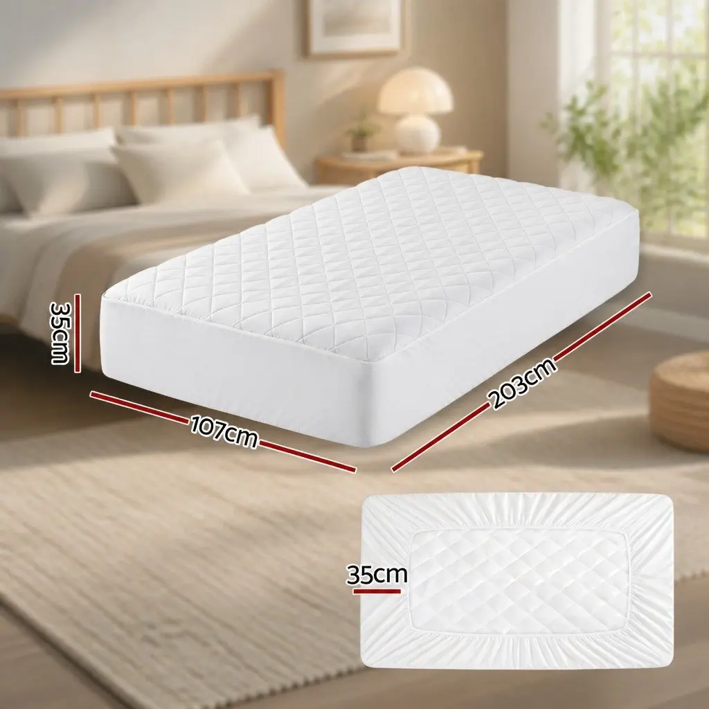 King Single Mattress Protector Waterproof 40cm Deep Fitted Quilted Cotton Cover