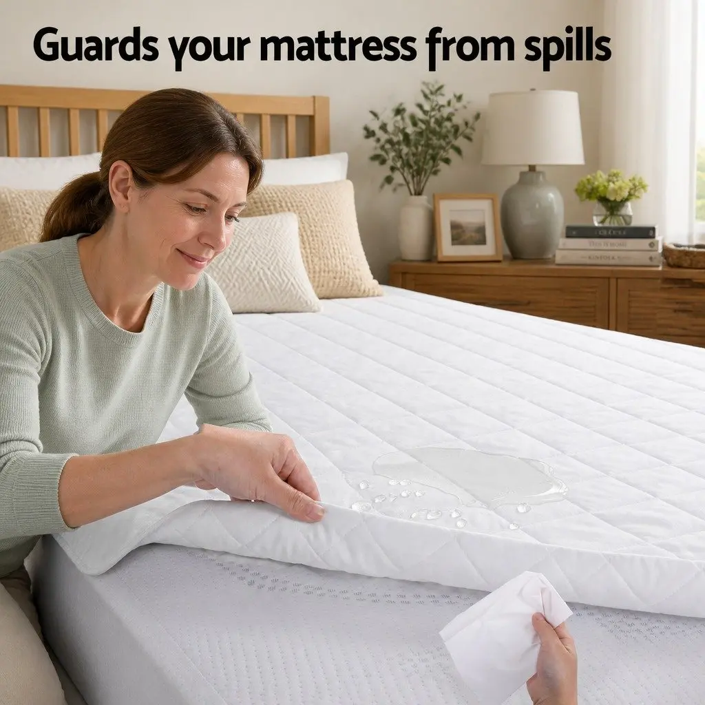King Single Mattress Protector Waterproof 40cm Deep Fitted Quilted Cotton Cover