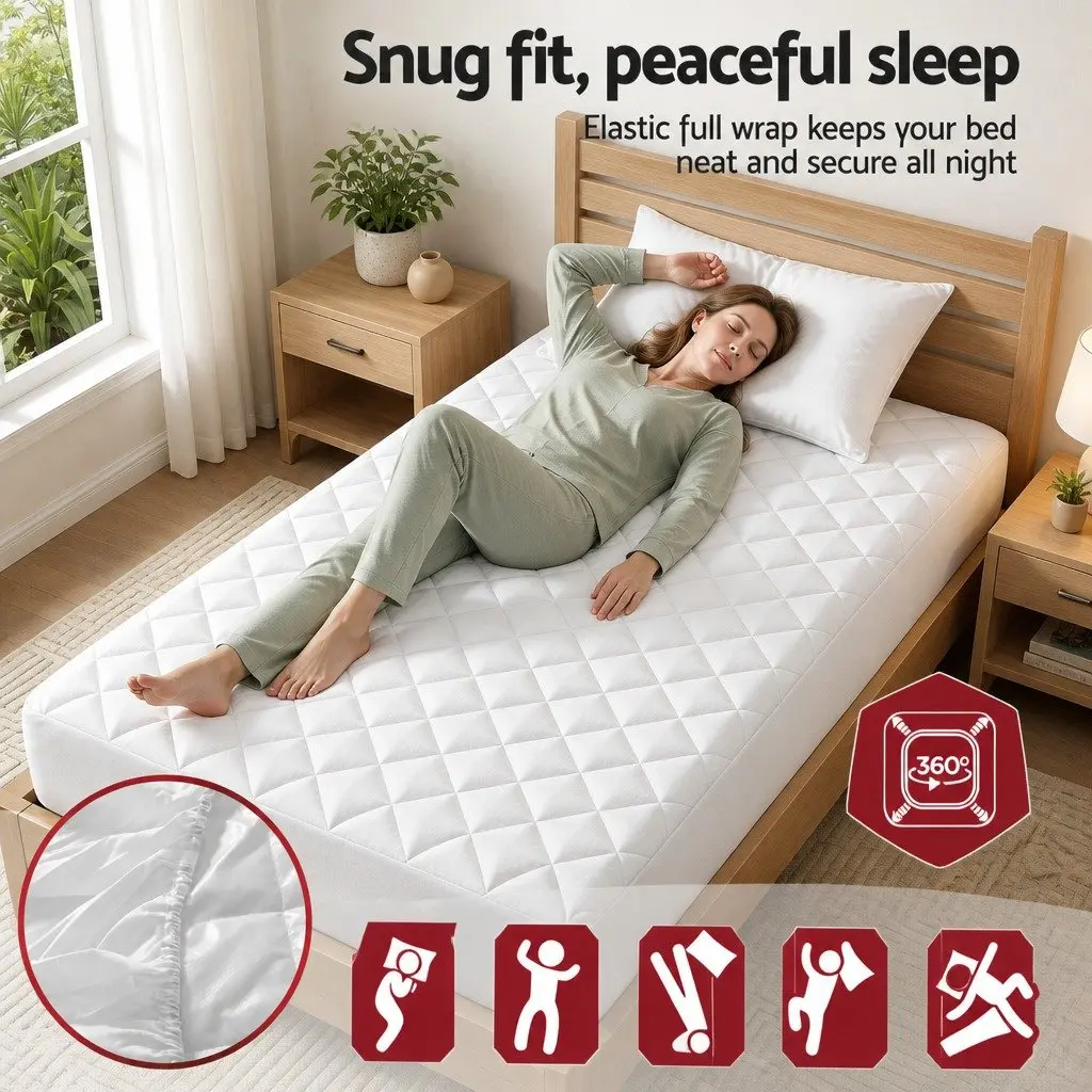 King Single Mattress Protector Waterproof 40cm Deep Fitted Quilted Cotton Cover