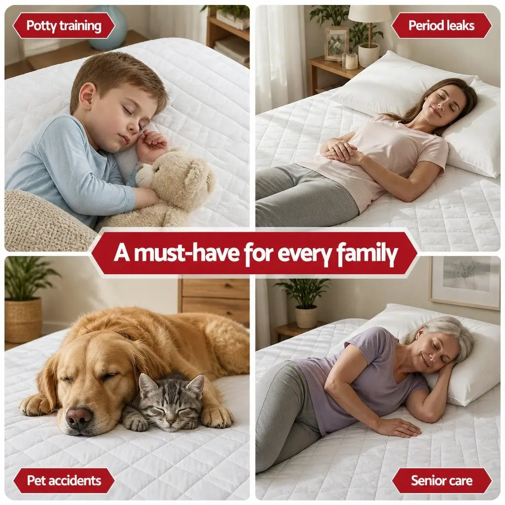 King Single Mattress Protector Waterproof 40cm Deep Fitted Quilted Cotton Cover