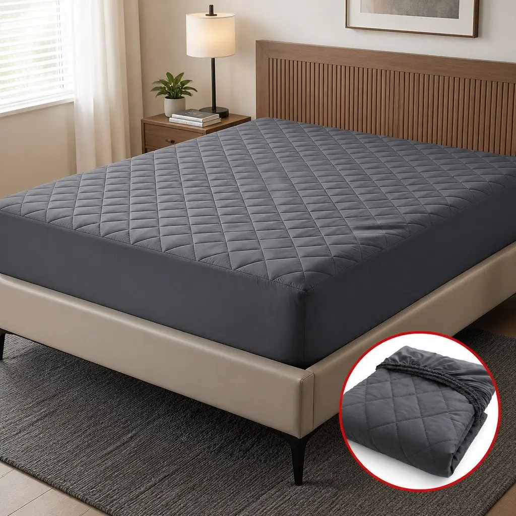 King Mattress Protector Waterproof Microfiber Quilted 360° Elastic Fitted Skirt 35cm