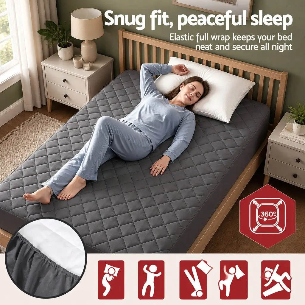 Microfiber Mattress Protector King Single Water-Resistant Deep Pocket 360 Degree Elastic Grey