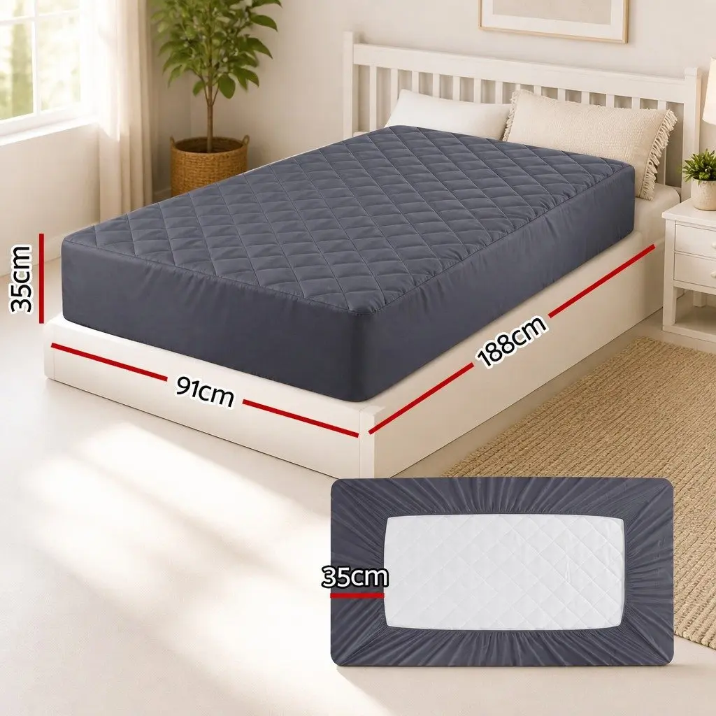 Single Mattress Protector Fitted 35cm Deep Pocket Water-Resistant Elastic Skirt Microfiber