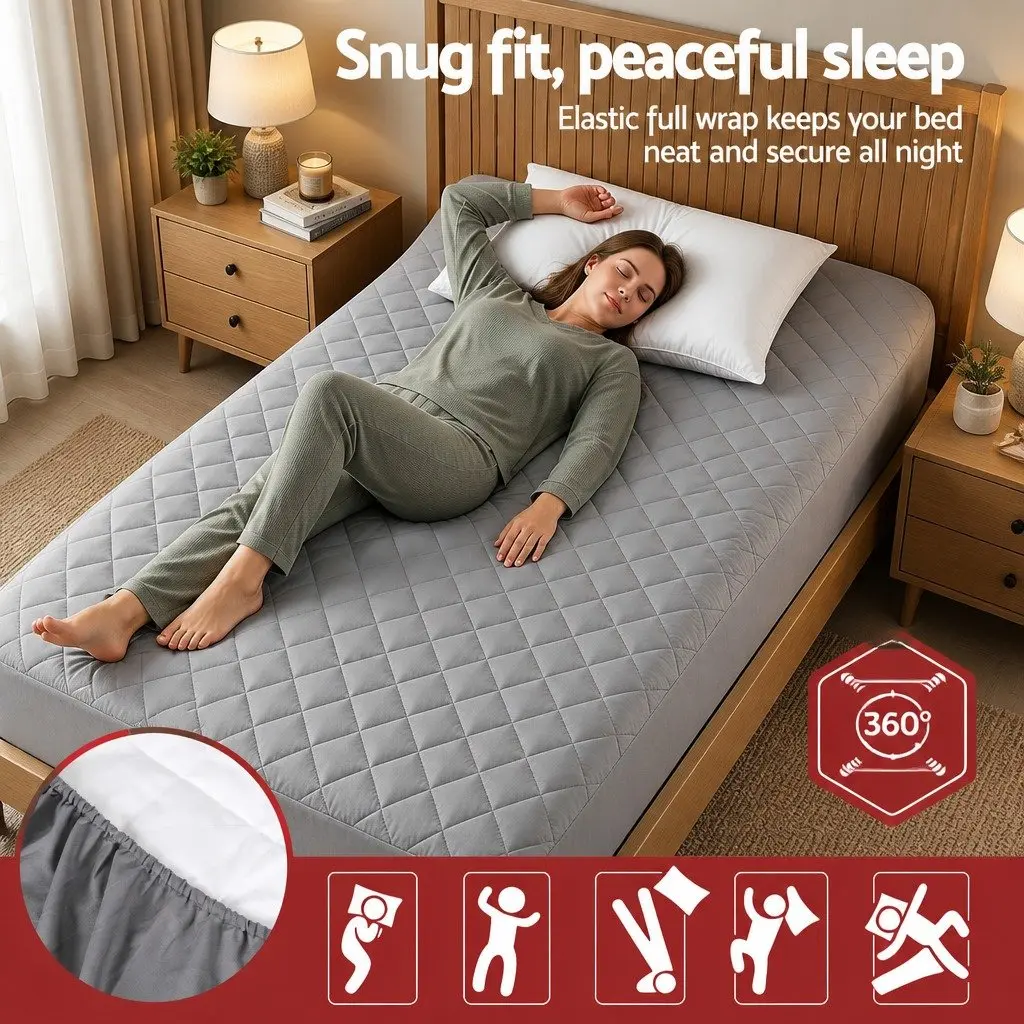 Single Mattress Protector Fitted 35cm Deep Pocket Water-Resistant Elastic Skirt Microfiber