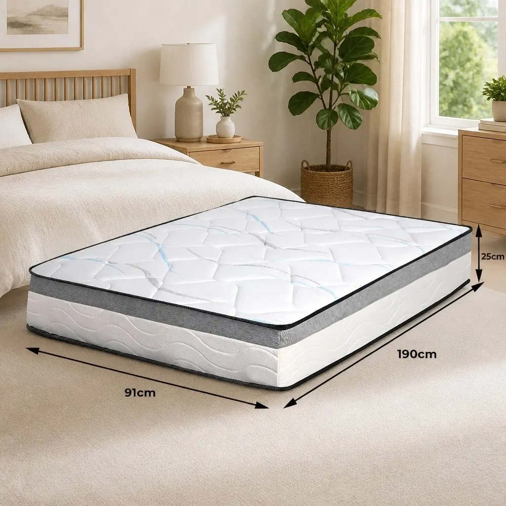 Single Spring Mattress for Bedroom 25cm Thick Medium Firm Support