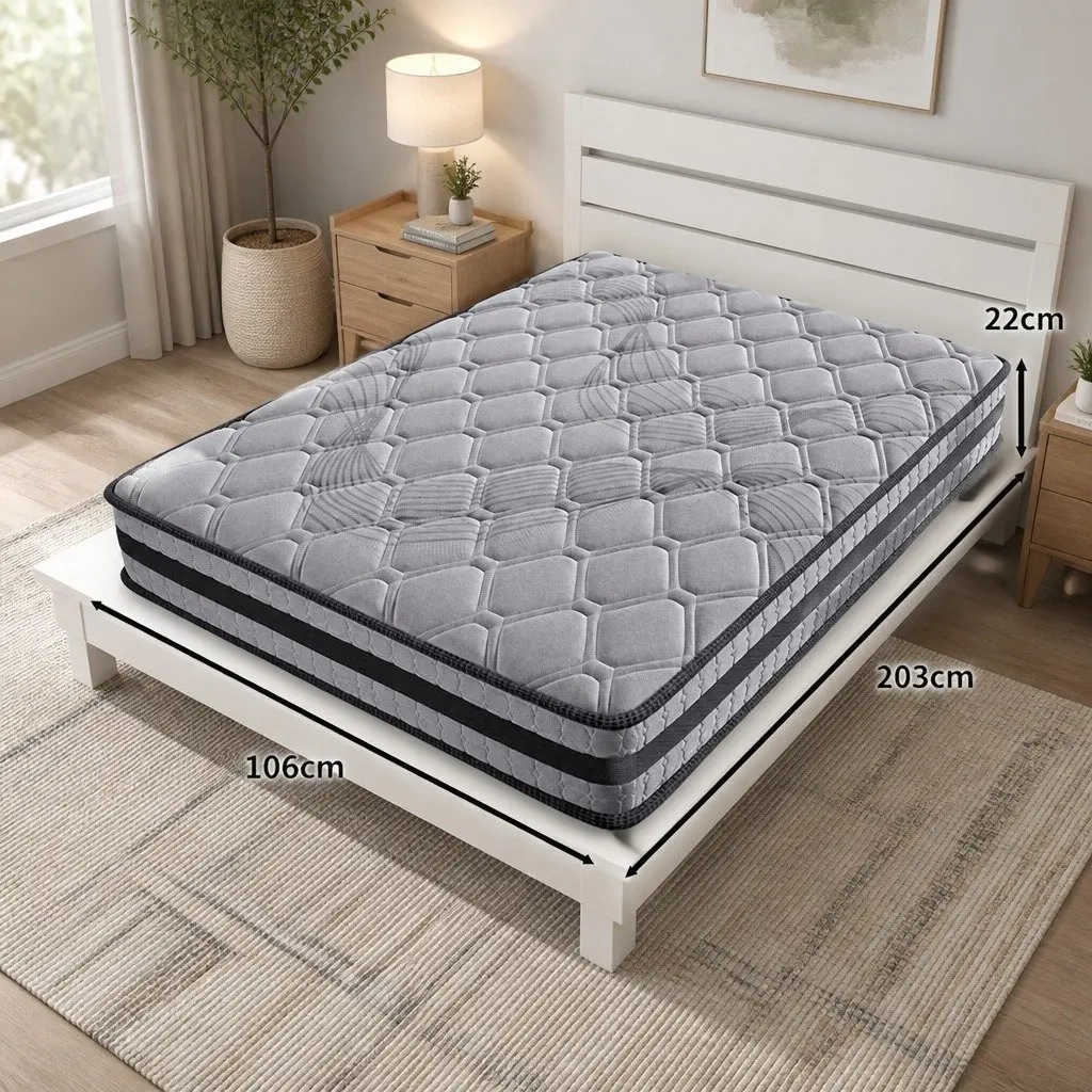 King Single Spring Mattress Pocket Coil Bed Medium Firm 5-Zone Sleep Support