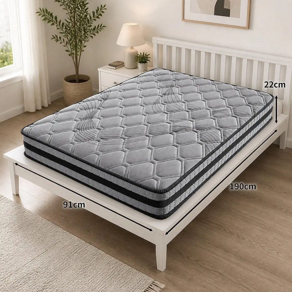 Single Pocket Spring Mattress Single Size 190cm x 91cm 5-Zone Medium Firm Support
