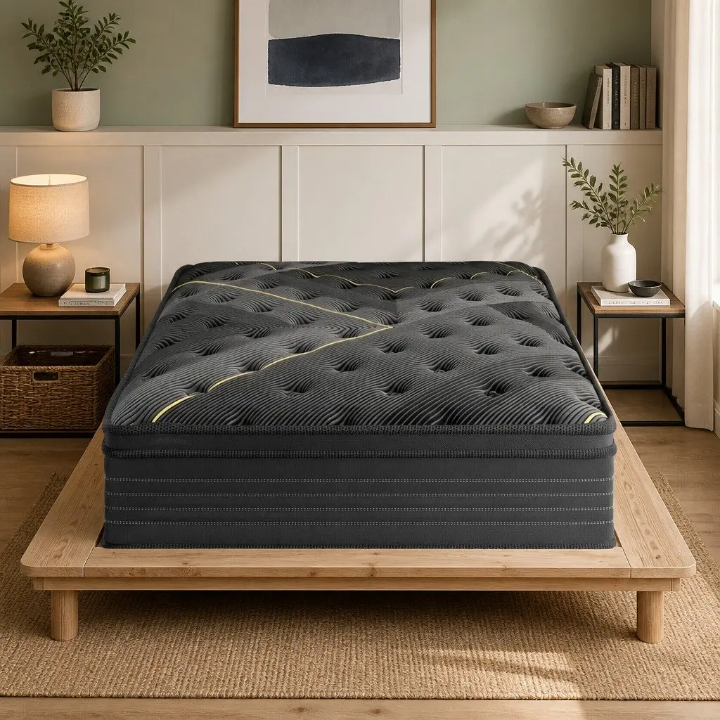 Spring Mattress Single Bamboo Charcoal Pocket Coil Euro Top Comfort Bed 190cm x 91cm 35cm Thickness
