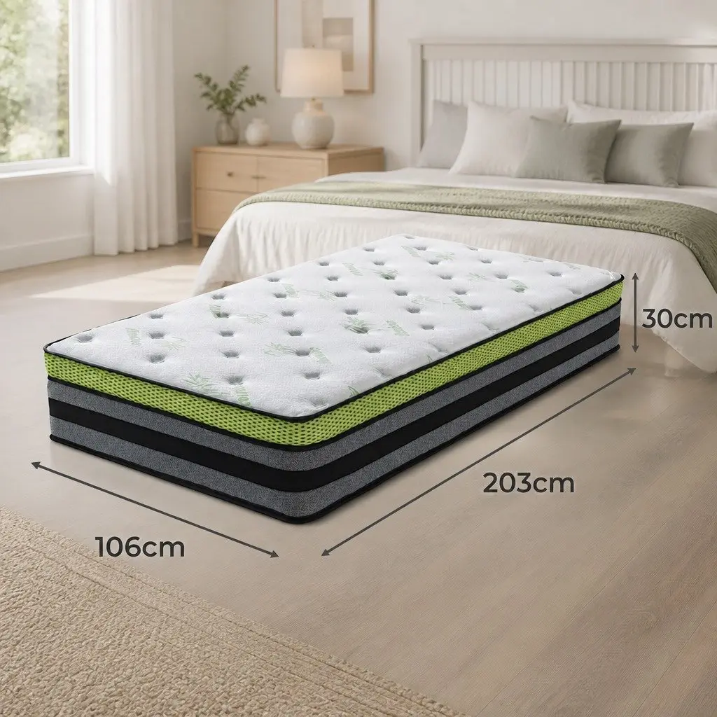 Pocket Spring Mattress King Single Medium-Firm 7-Zone Cooling Support 203cm x 106cm x 30cm