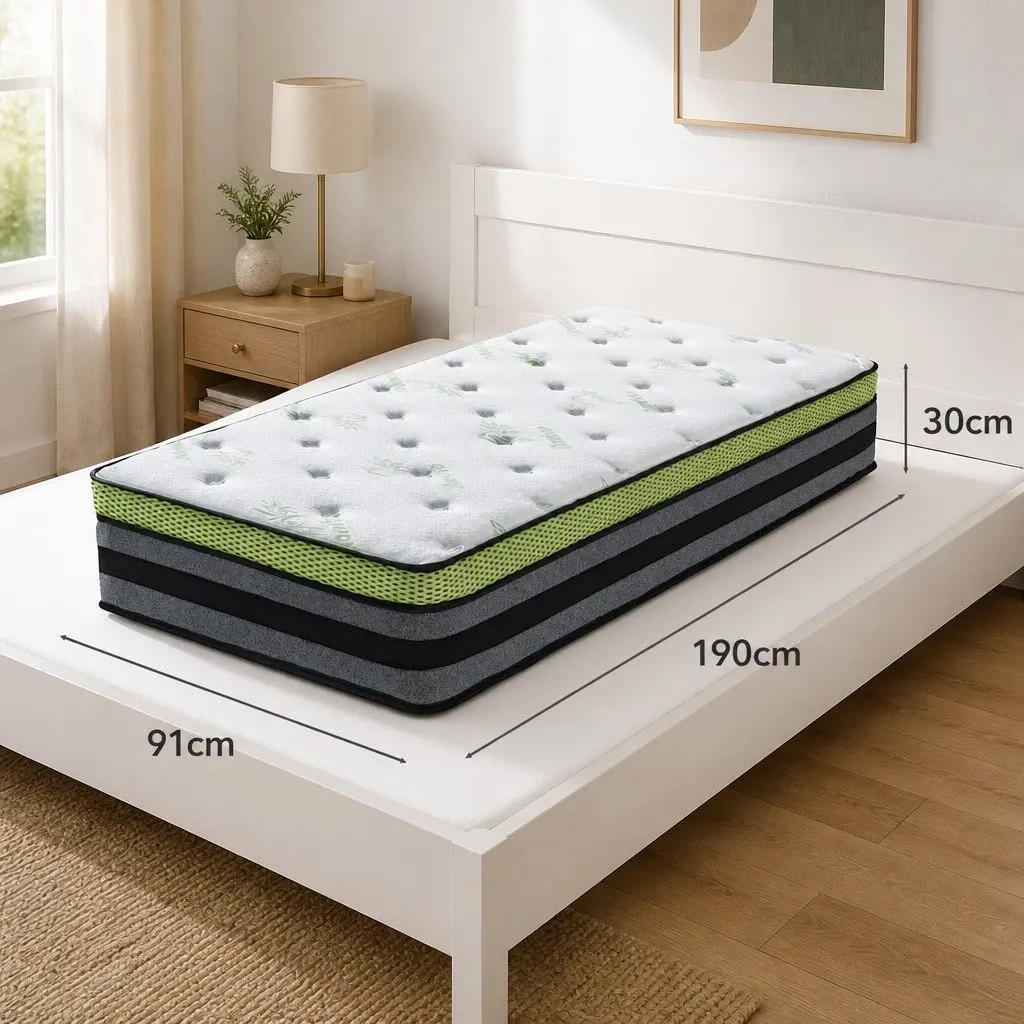 Single Pocket Spring Mattress for Bedroom Single Size 190cm x 90cm x 30cm Medium-Firm Support with Cooling Gel Memory Foam