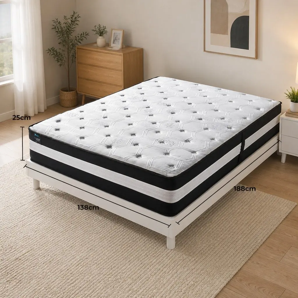Pocket Spring Mattress Medium Firm 25cm 5 Zone Cool Gel Ice Silk Bed