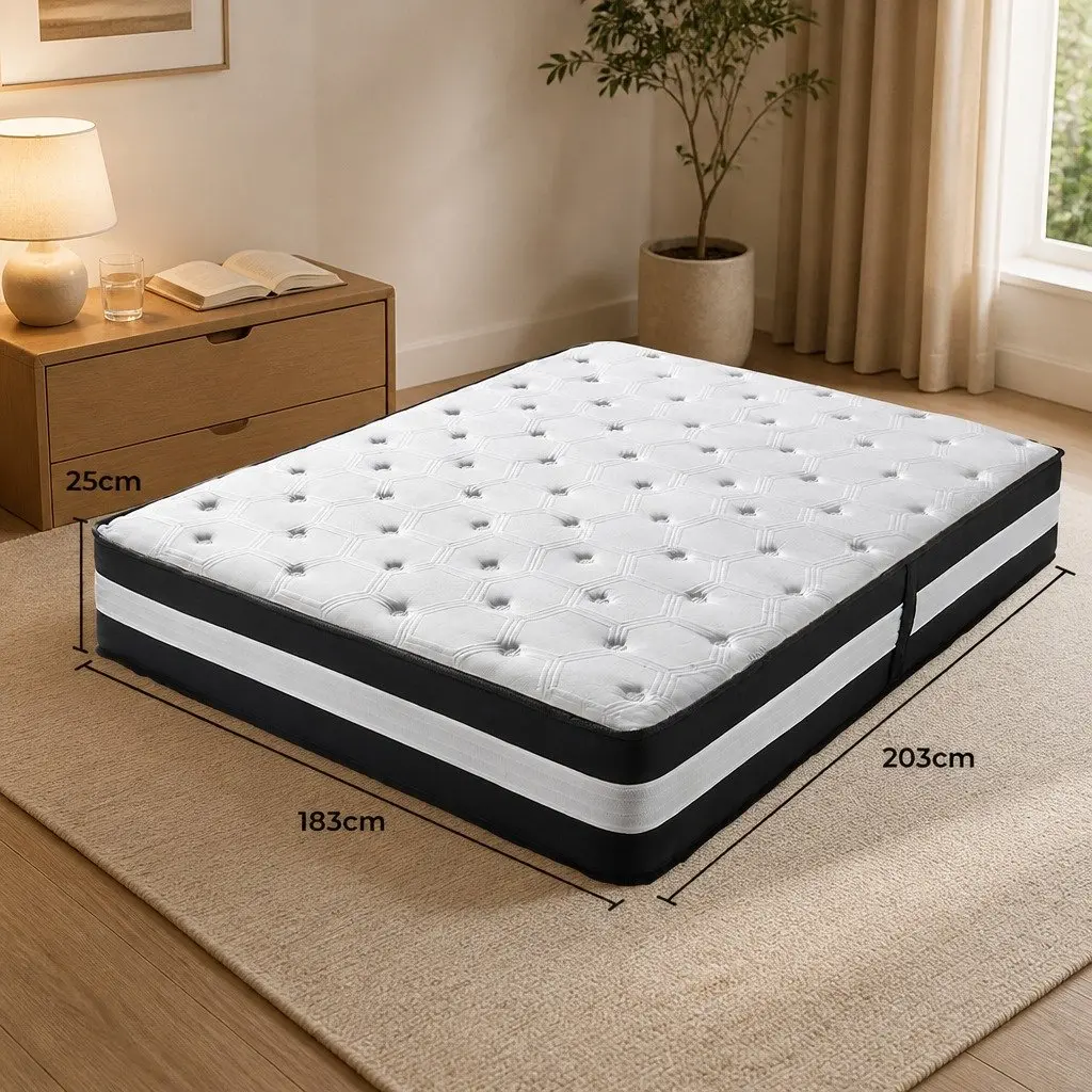 King Mattress for Bedroom 203cm x 183cm x 25cm Medium Firm Support 5 Zone Pocket Spring Gel