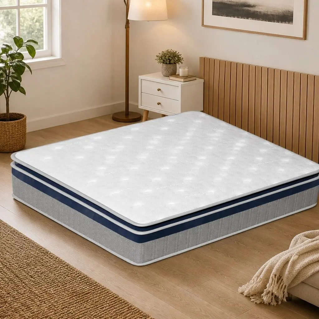 King Mattress for Bedroom 203cm x 183cm x 32cm Pillow Top High Density Foam Pocket Spring