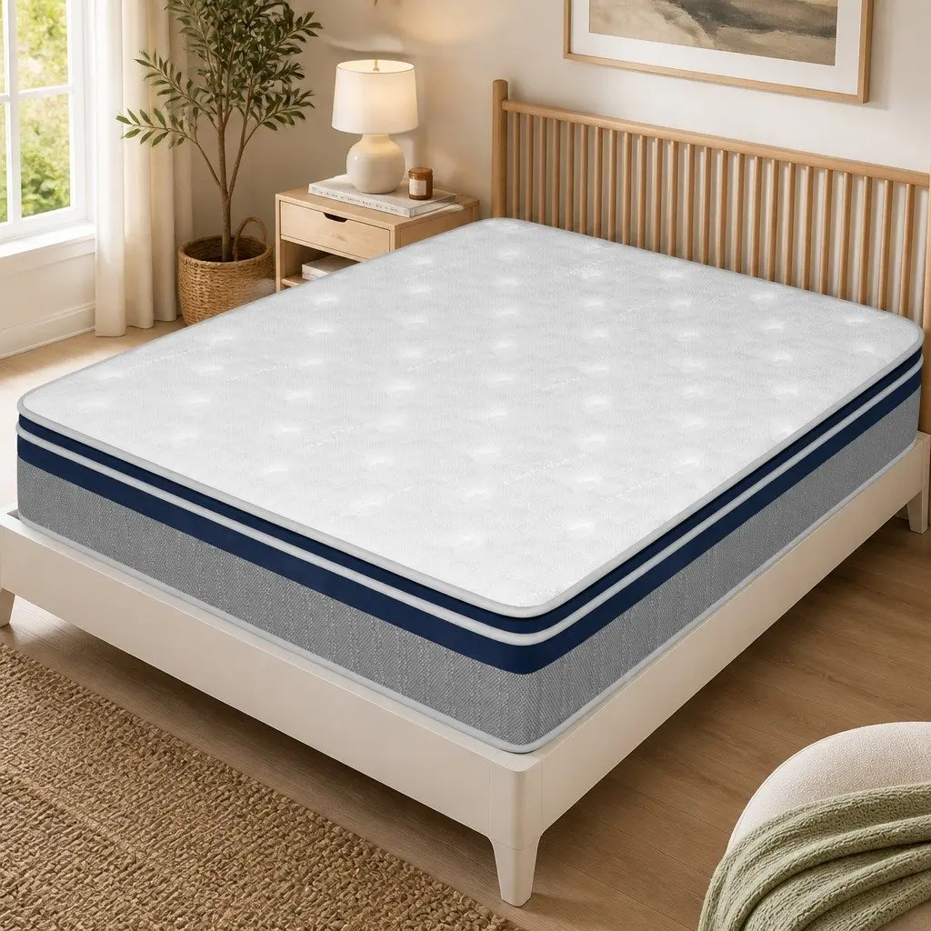 King Mattress for Bedroom 203cm x 183cm x 32cm Pillow Top High Density Foam Pocket Spring