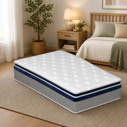 Single Pillow Top Spring Mattress 7-Zone Pocket Coil Support 32cm Thick Bed