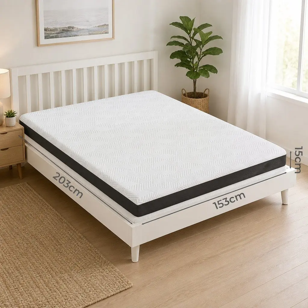 Queen Gel Memory Foam Mattress 15cm Medium Firm Cooling Breathable Sleep Pad