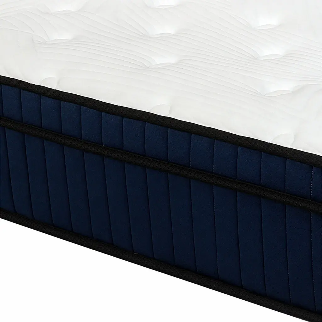 King Single Mattress 34cm Hybrid Foam 7 Zone Pocket Spring Orthopedic Support White Blue