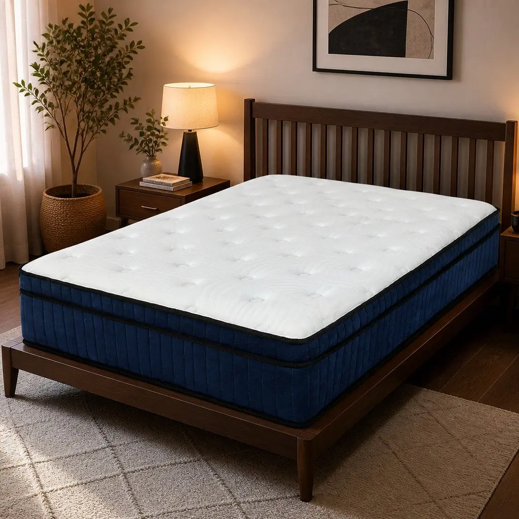 King Single Mattress 34cm Hybrid Foam 7 Zone Pocket Spring Orthopedic Support White Blue