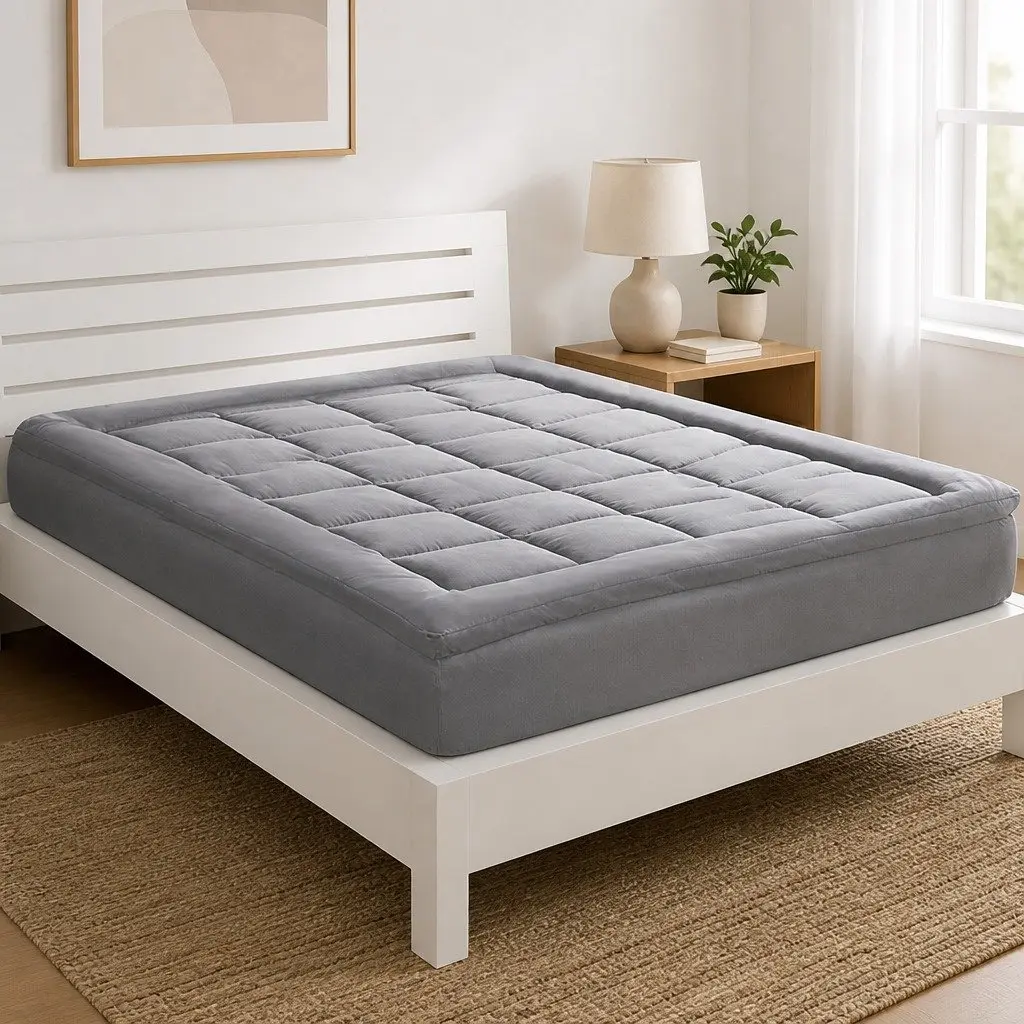 Mattress Topper Double Bed Bamboo Charcoal Fibre Soft Cushion Fitted Elastic