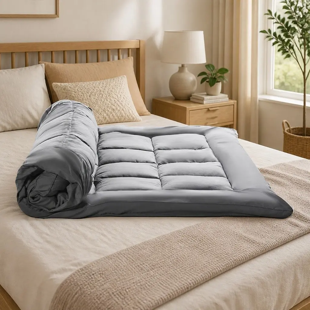 Mattress Topper Double Bed Bamboo Charcoal Fibre Soft Cushion Fitted Elastic