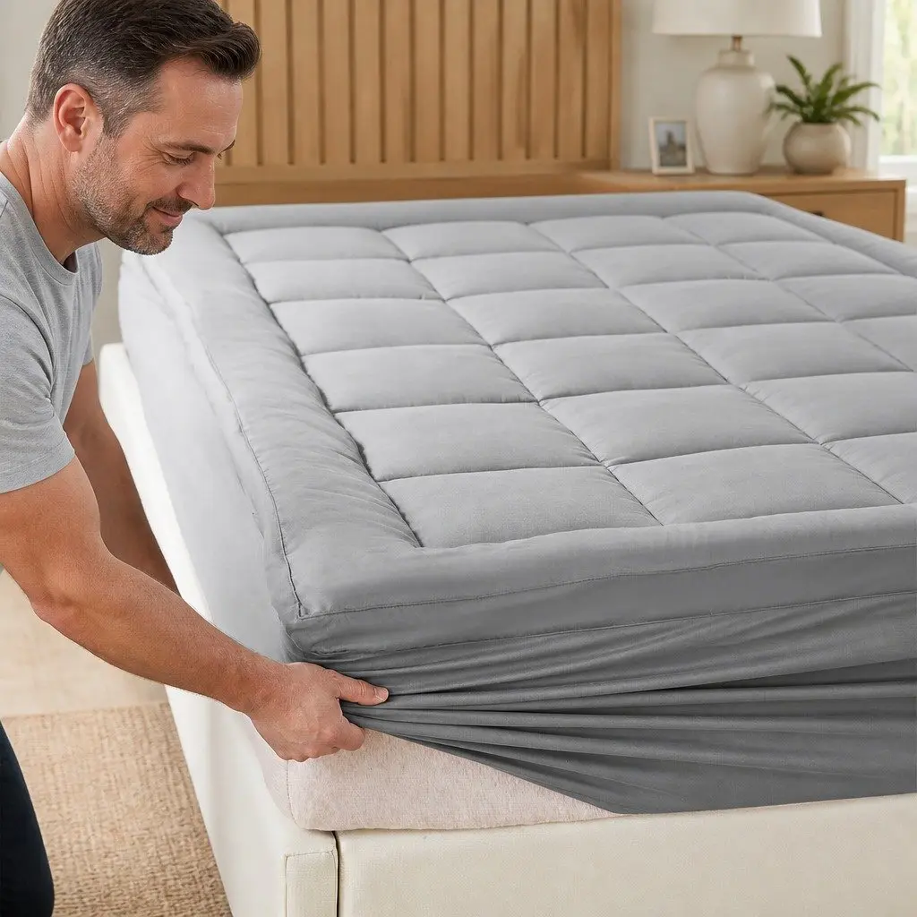 Mattress Topper Double Bed Bamboo Charcoal Fibre Soft Cushion Fitted Elastic