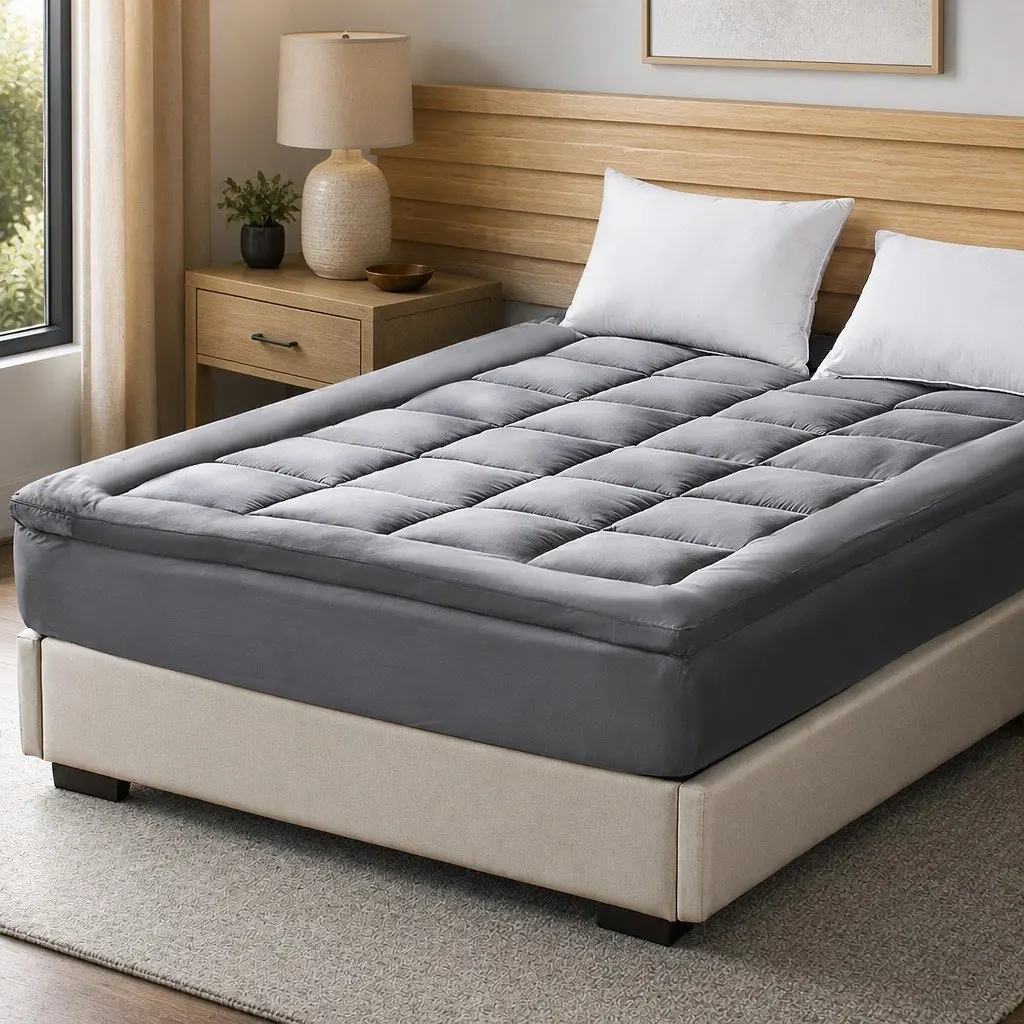 Mattress Topper Double Bed Bamboo Charcoal Fibre Soft Cushion Fitted Elastic