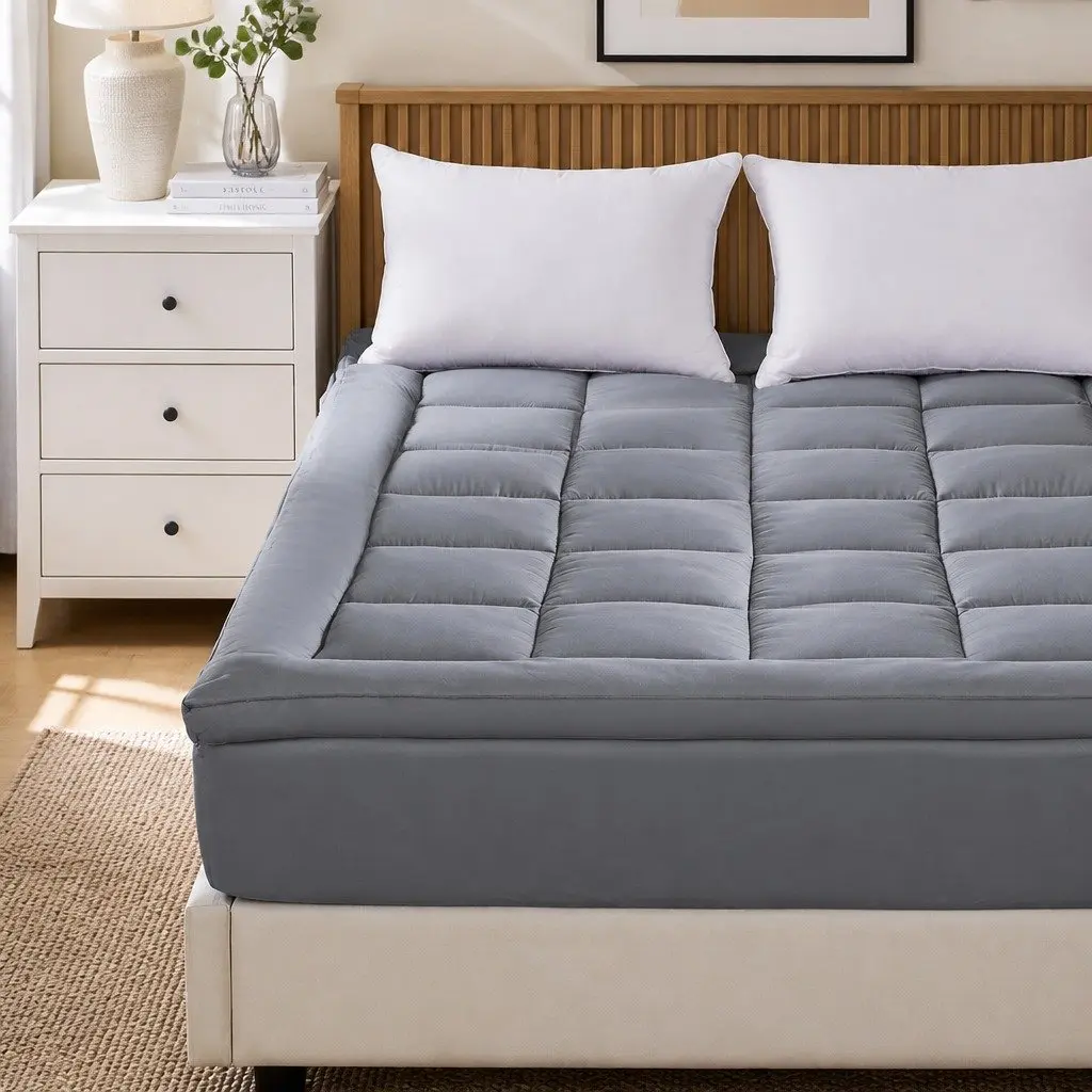 Mattress Topper Double Bed Bamboo Charcoal Fibre Soft Cushion Fitted Elastic