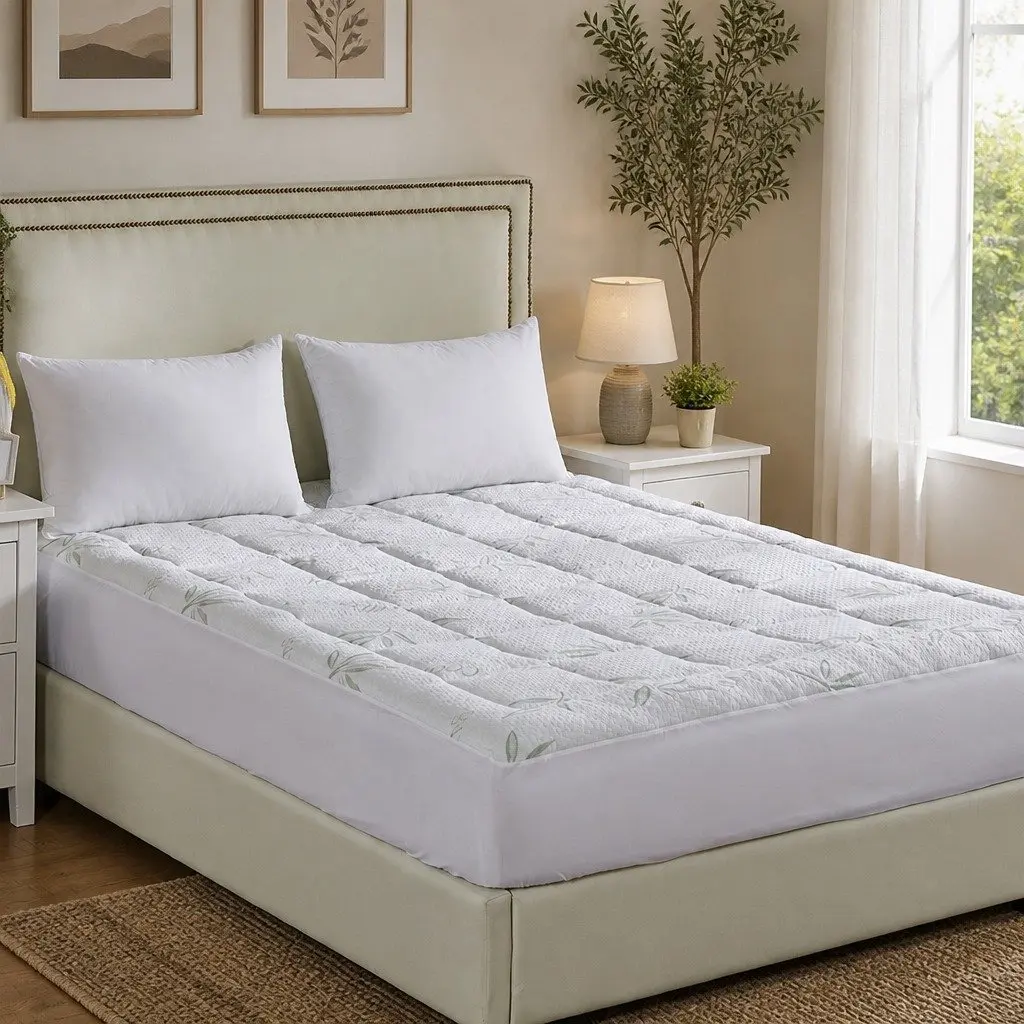 Bamboo Pillowtop Mattress Topper Double Fitted Cooling Bedding Protector