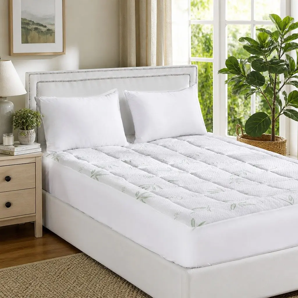 Bamboo Pillowtop Mattress Topper Double Fitted Cooling Bedding Protector