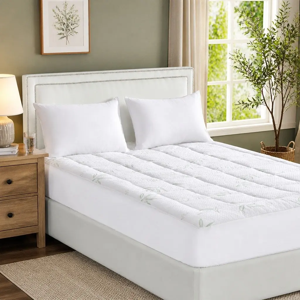 Bamboo Pillowtop Mattress Topper Queen Size Fitted Cooling Sleep Protector