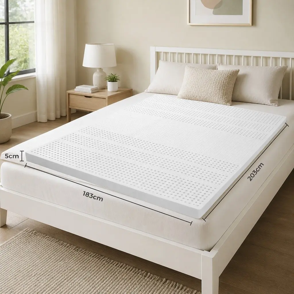 King Latex Mattress Topper 5cm Natural Dunlop Support Bed Pad Breathable