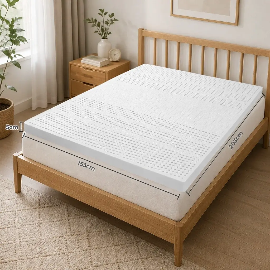 Natural Latex Mattress Topper Queen Bed 5cm Thick 7-Zone Support Breathable