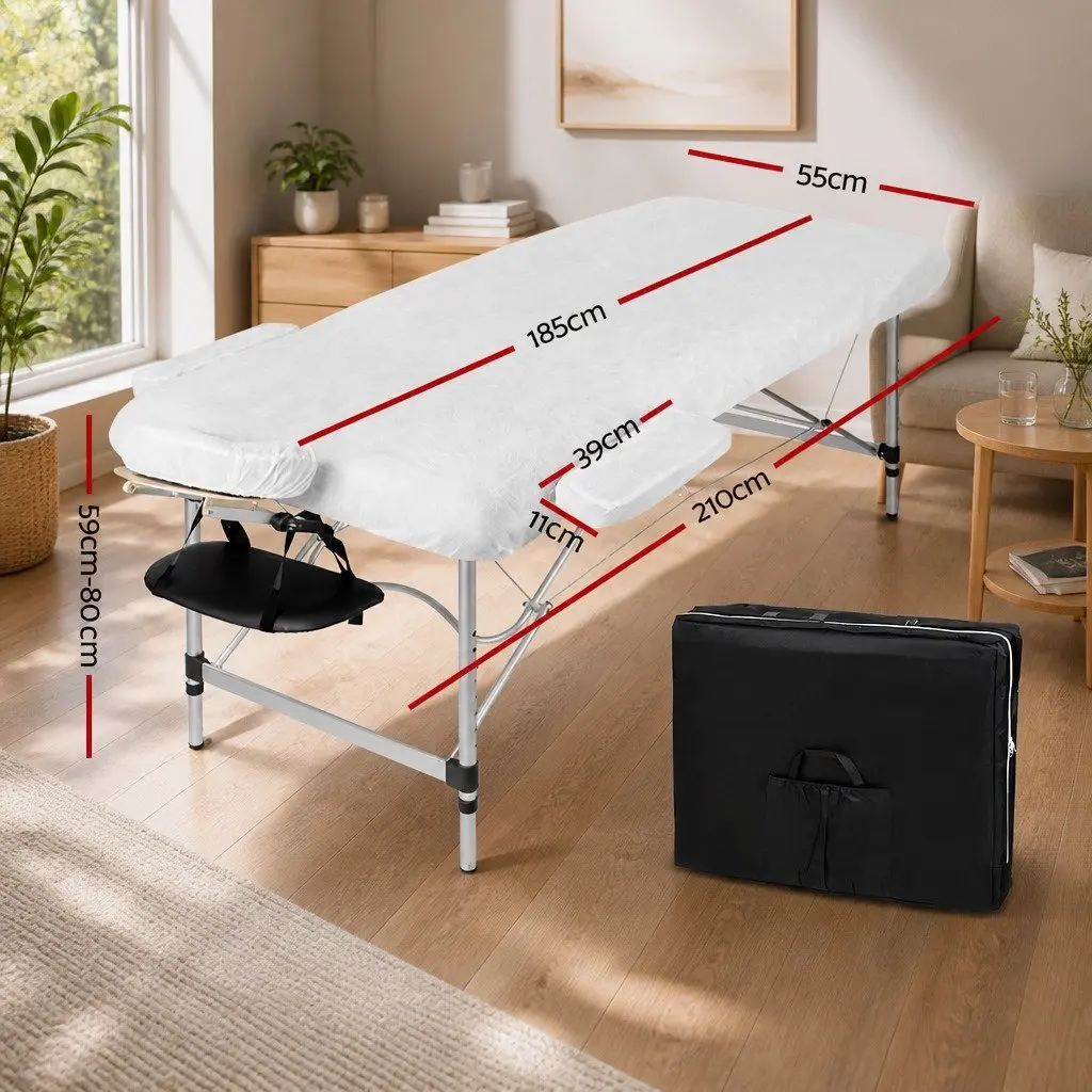 Massage Table 55cm Portable 2 Fold Aluminium Beauty Bed Therapy Black