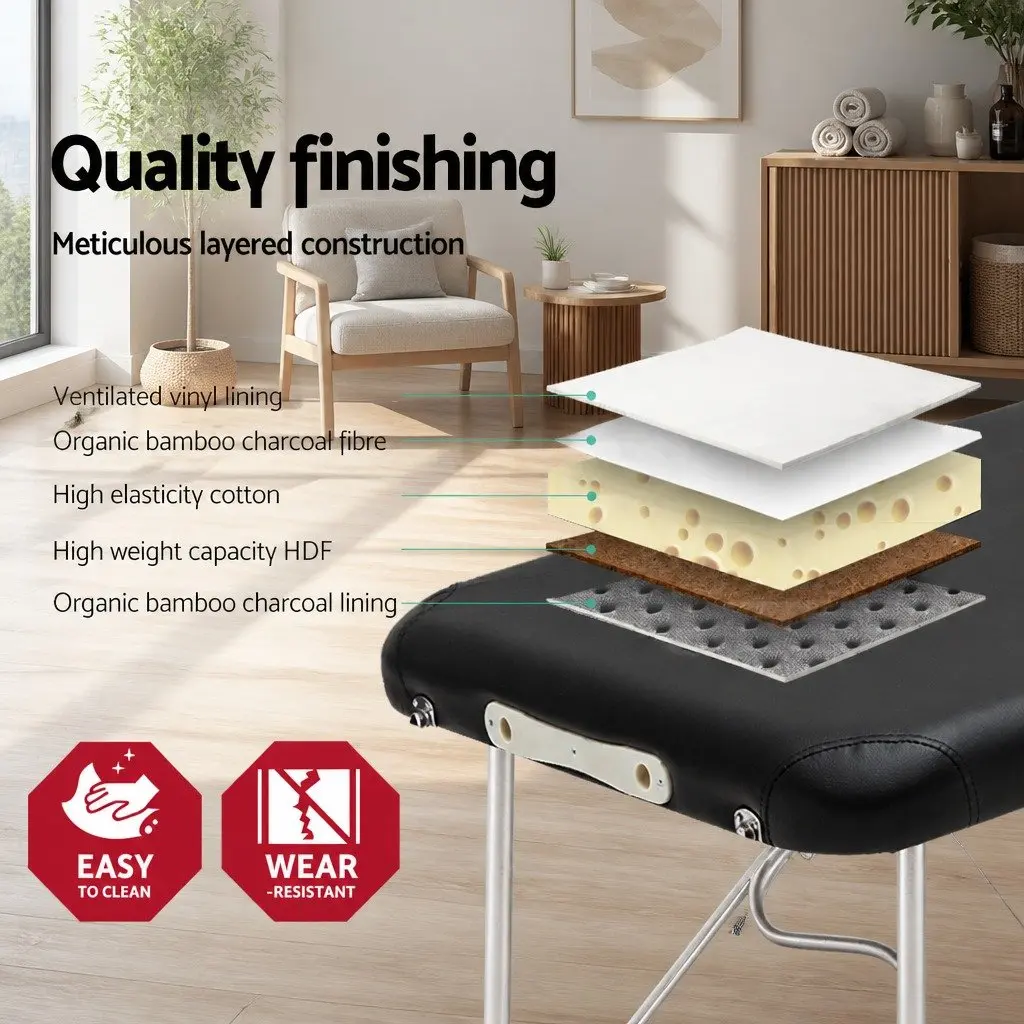 Massage Table 55cm Portable 2 Fold Aluminium Beauty Bed Therapy Black