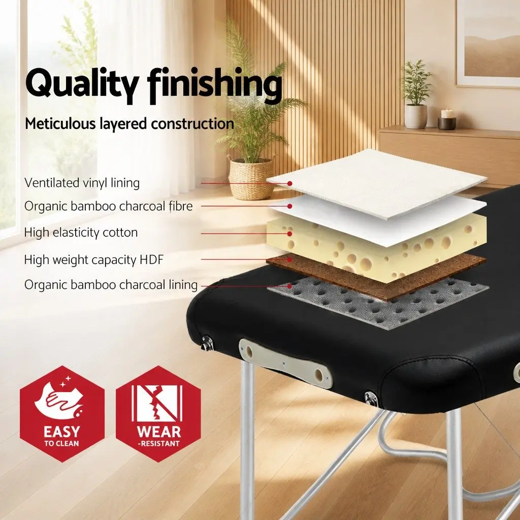 Portable Massage Table 70cm 2 Fold Aluminium Beauty Bed Therapy Couch Black