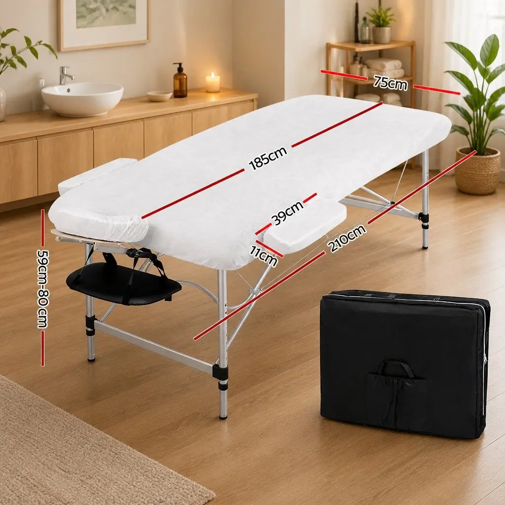 Portable Massage Table for Therapy Clinics and Home Use 75cm Wide 2 Fold Aluminium Black