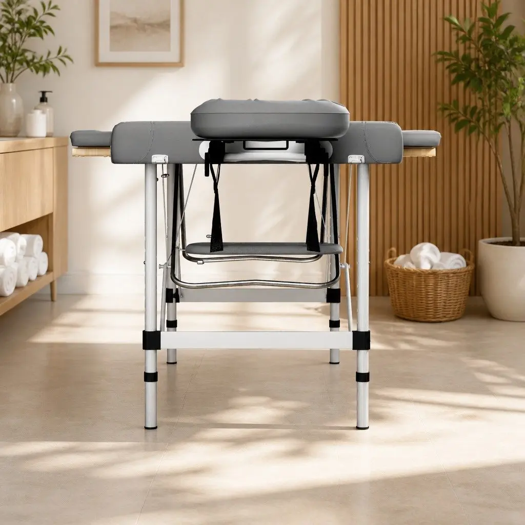 Portable Massage Table 55cm 2 Fold Aluminium Beauty Therapy Bed Grey with Carry