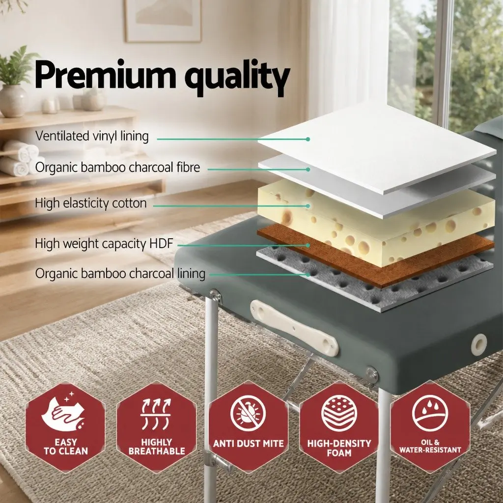 Portable Massage Table 55cm 2 Fold Aluminium Beauty Therapy Bed Grey with Carry