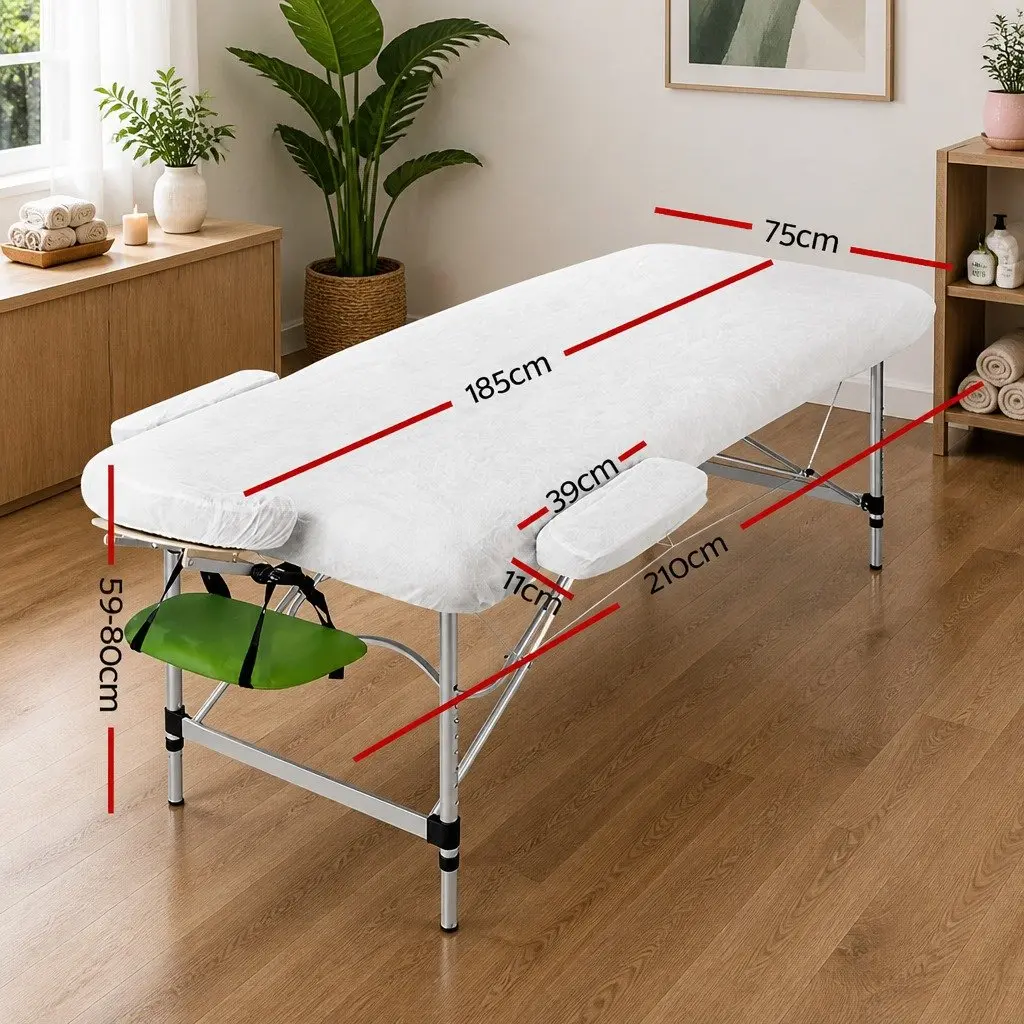 Massage Table 75cm Portable 3 Fold Aluminium Therapy Bed Adjustable Height