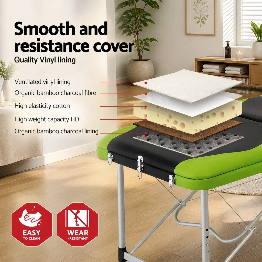 Massage Table 75cm Portable 3 Fold Aluminium Therapy Bed Adjustable Height